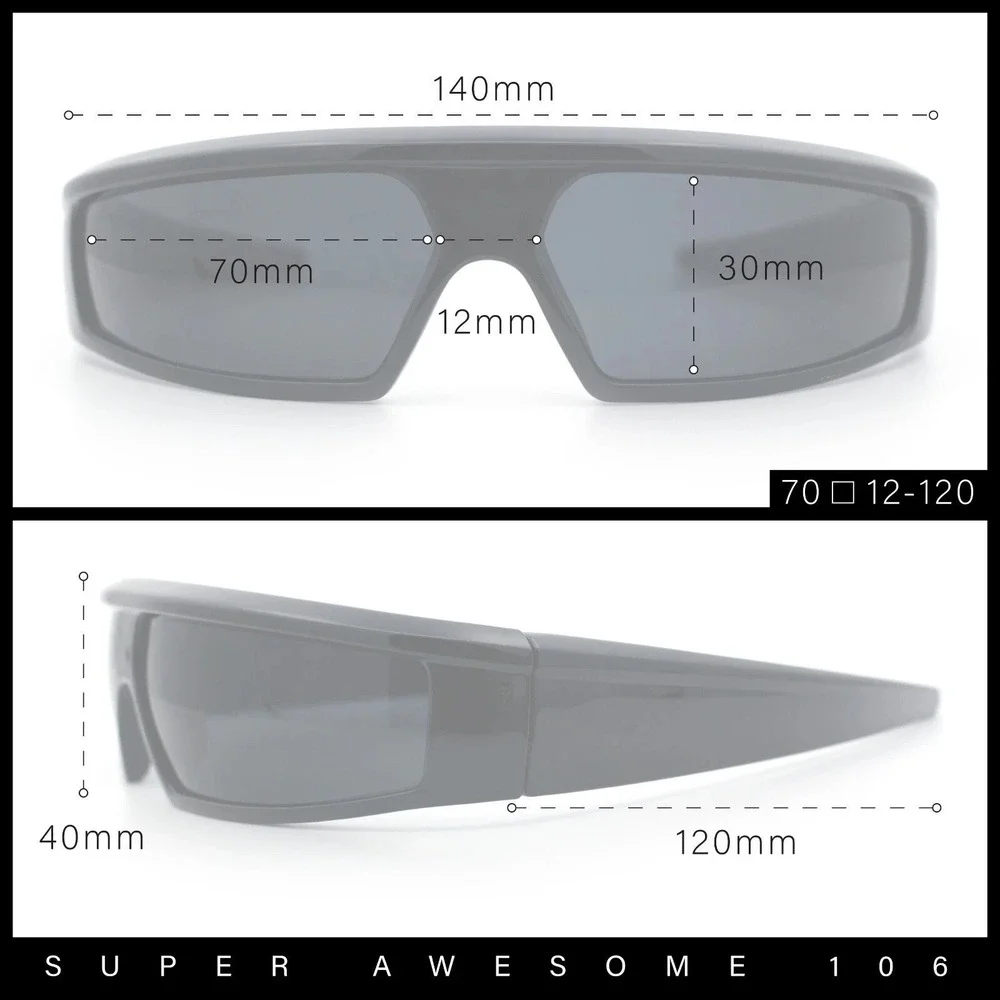 White‎ Wrap Around Shield Sunglasses Men Futuristic Y2K Cyberpunk Sport Shades